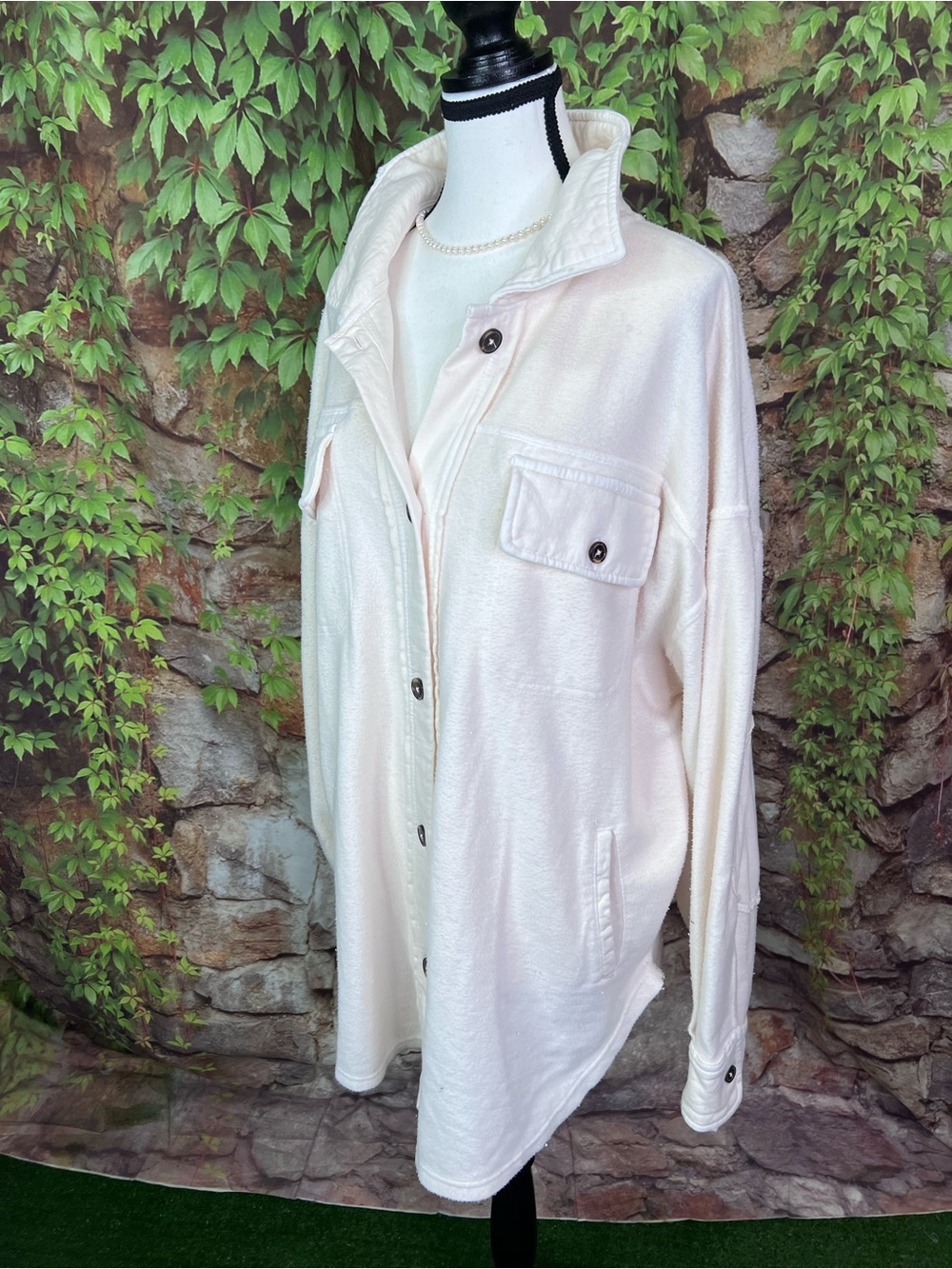 FREE PEOPLE Cream Ruby Style Distressed Oversized Bohemian Shacket, M - Picture 5 of 16